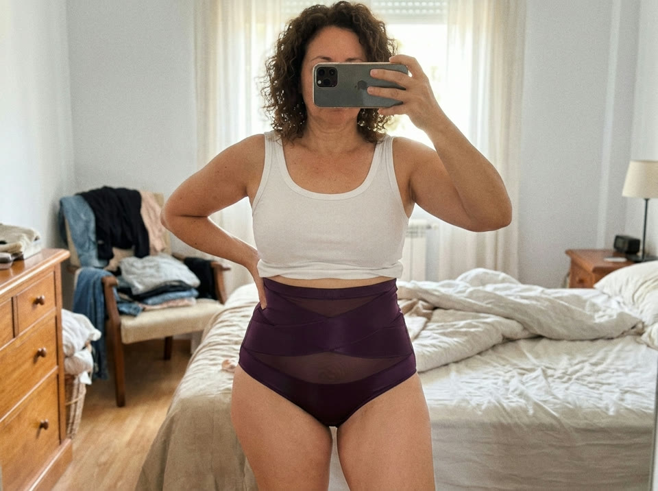 Customer wearing her plum brief