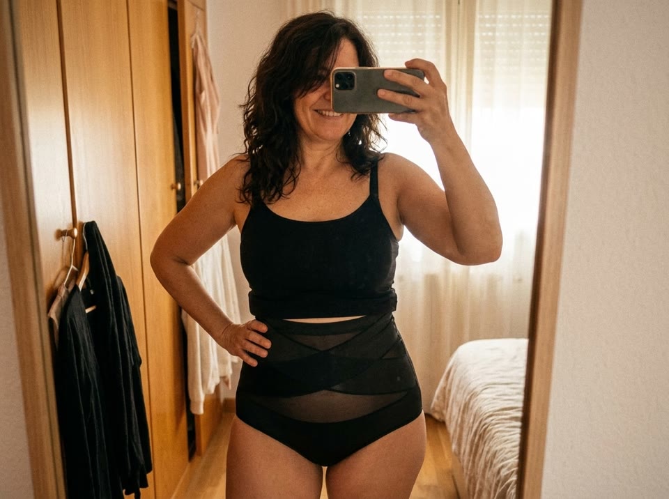 Customer wearing her black brief