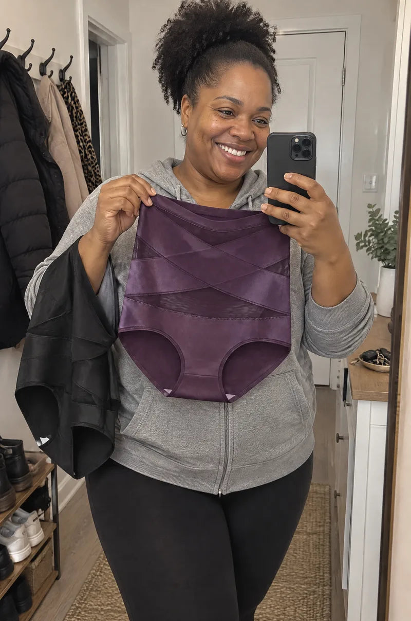 LumiSkyn customer wearing her 360° shaping briefs