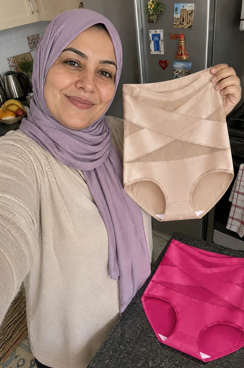 LumiSkyn customer wearing her 360° shaping briefs